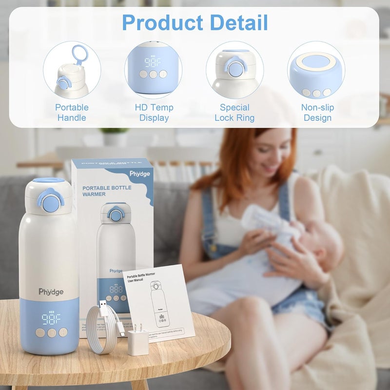 Phydge Store Portable Bottle Warmer for Travel,12.5oz Cordless Baby Milk Warmer on The go for Formula,Breastmilk,Water,3 Mins Fast Heating & Precise Temp Control Travel Essential - Image 4